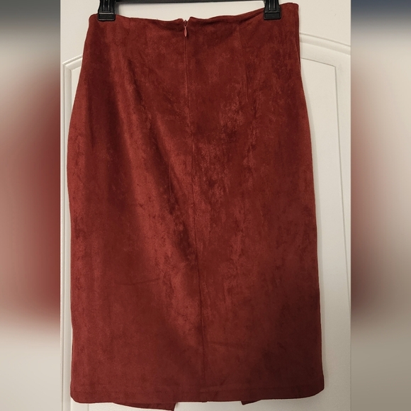 Luxurious Rust Wrap Faux Suede Skirt - Picture 5 of 7